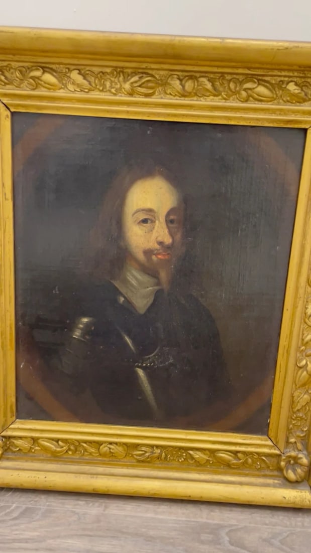 17th Century Oil Painting Royal King Charles I in Armour Circle Henry Stone - 2