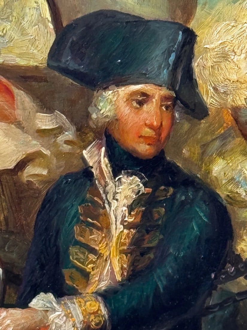 Marine Oil Painting Sea Battle Lord Howe On Deck Ship HMS Queen Charlotte - 10