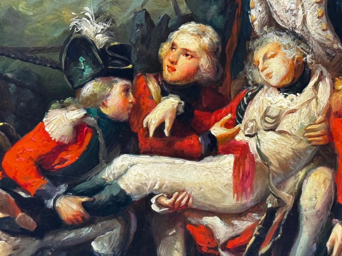 Marine Oil Painting Sea Battle Lord Howe On Deck Ship HMS Queen Charlotte - 16