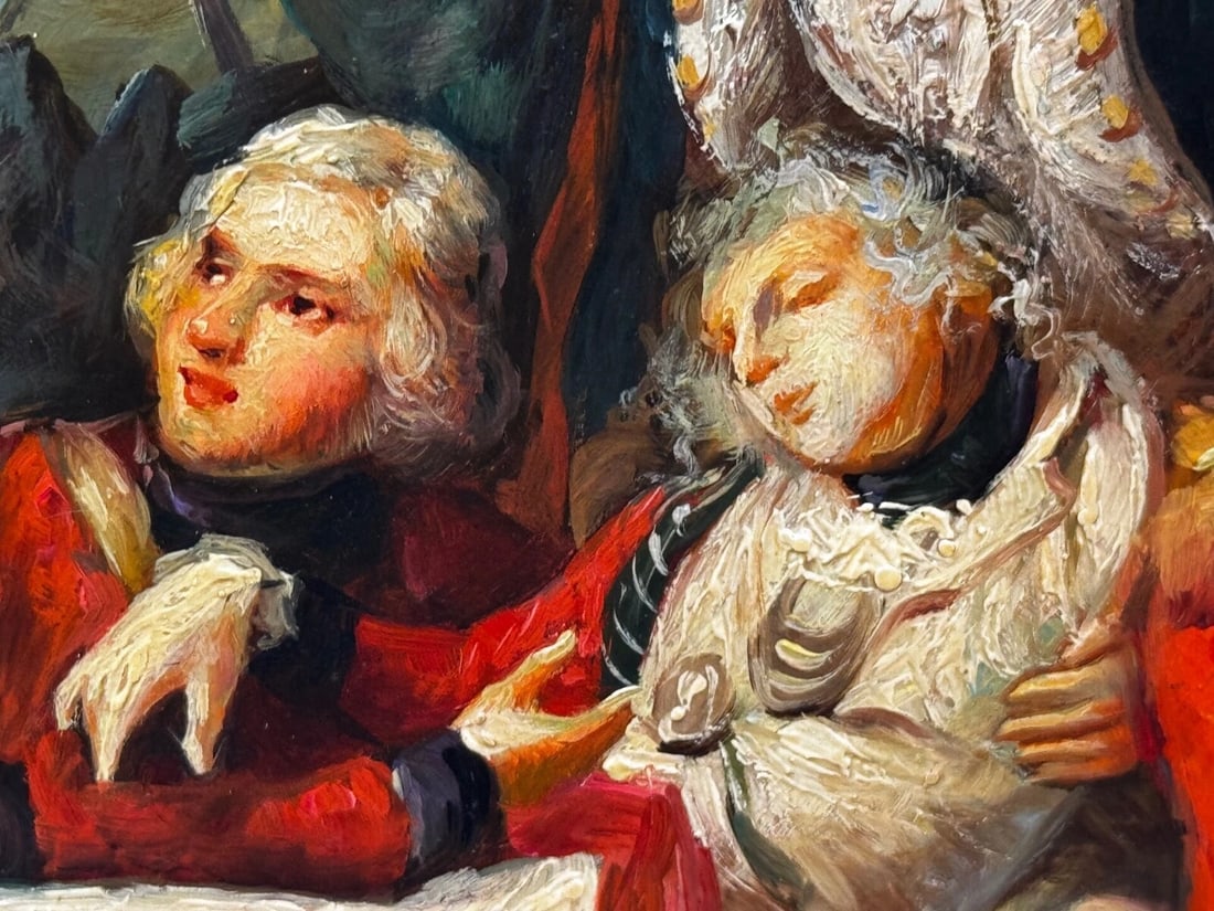 Marine Oil Painting Sea Battle Lord Howe On Deck Ship HMS Queen Charlotte - 17