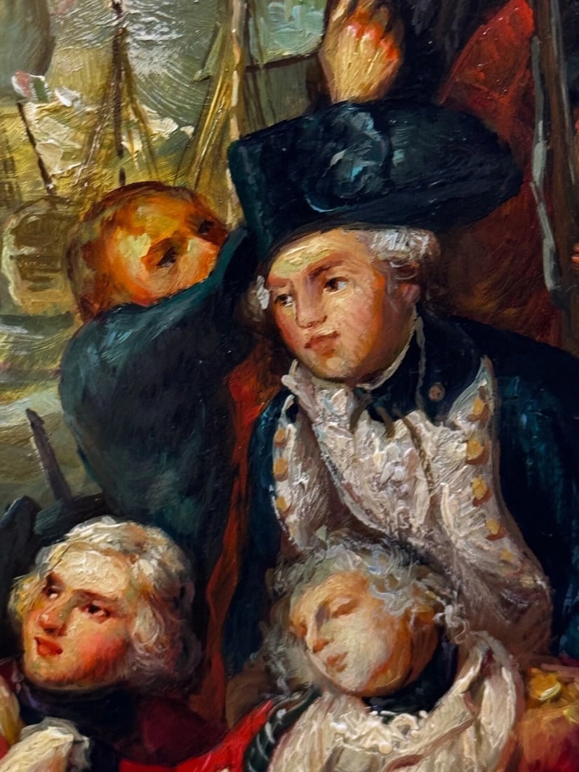 Marine Oil Painting Sea Battle Lord Howe On Deck Ship HMS Queen Charlotte - 18