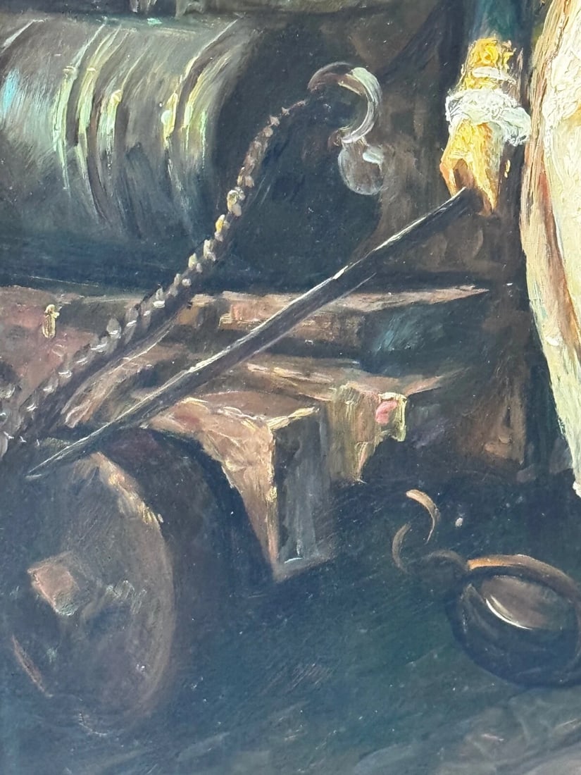 Marine Oil Painting Sea Battle Lord Howe On Deck Ship HMS Queen Charlotte - 19