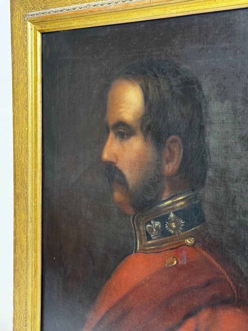 19th Century Military Oil Painting Portrait Red Tunic Coat Victorian Officer - 7