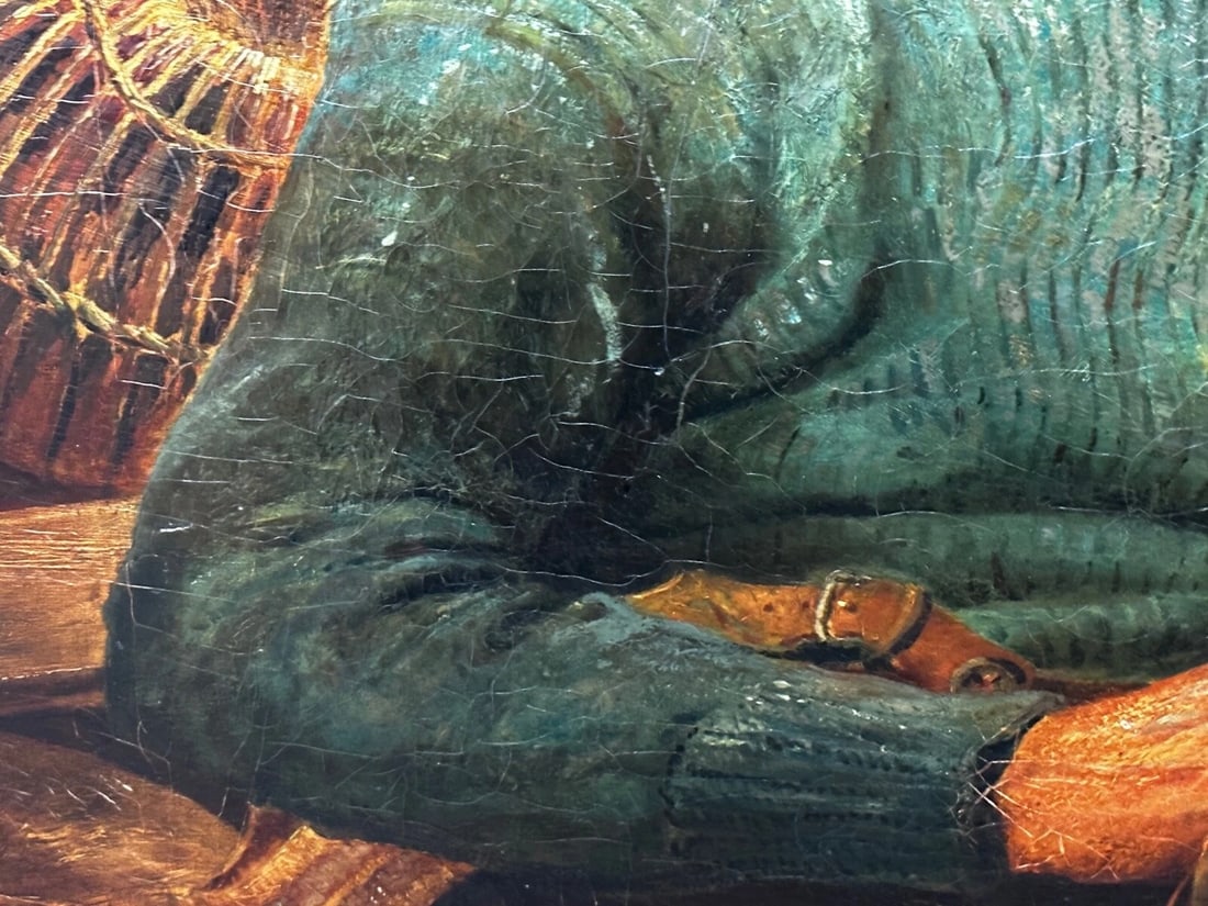 Newlyn 19th Century Marine Oil Painting Portrait Cornish Fisherman Hooked Catch - 19