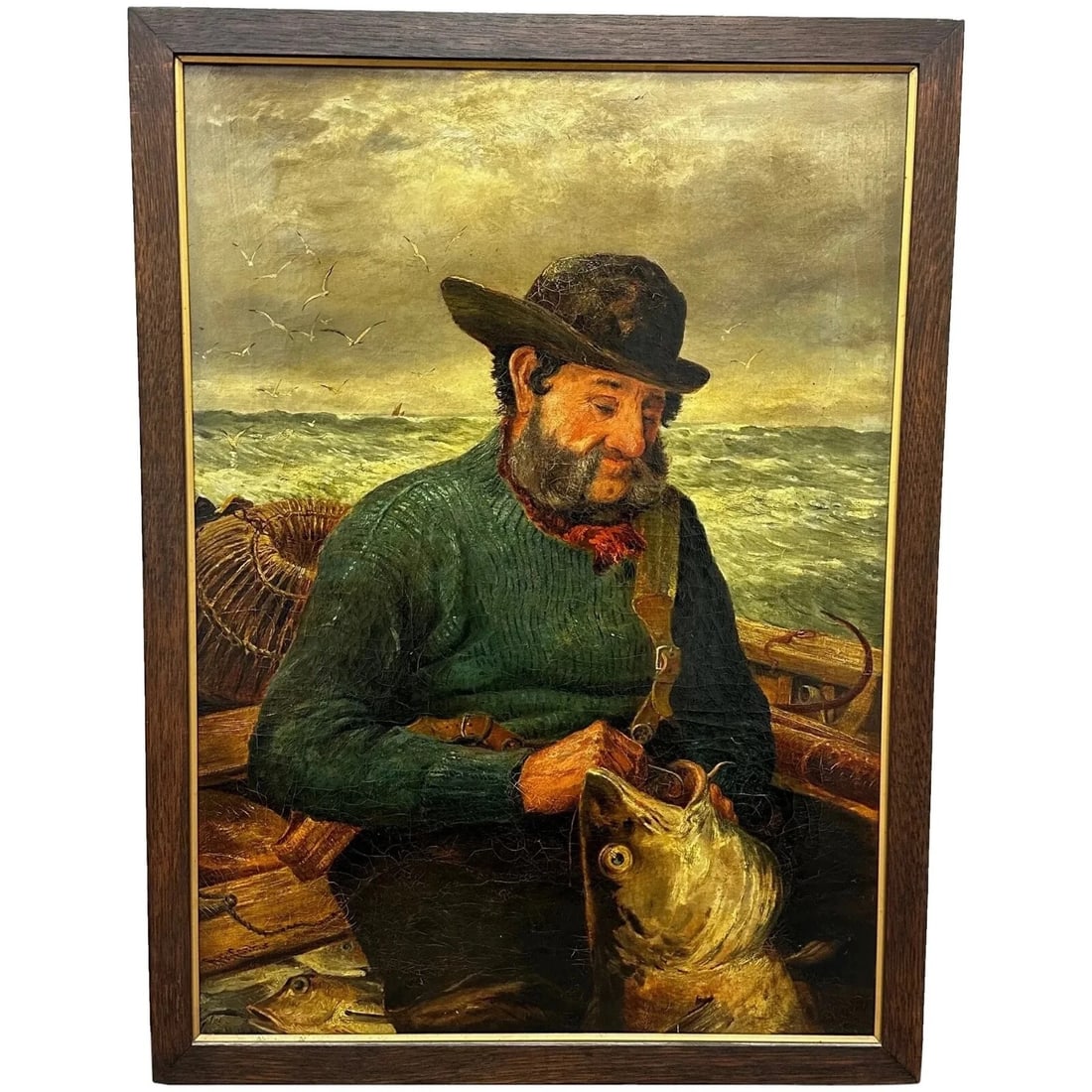 Newlyn 19th Century Marine Oil Painting Portrait Cornish Fisherman Hooked Catch (1 of 20)