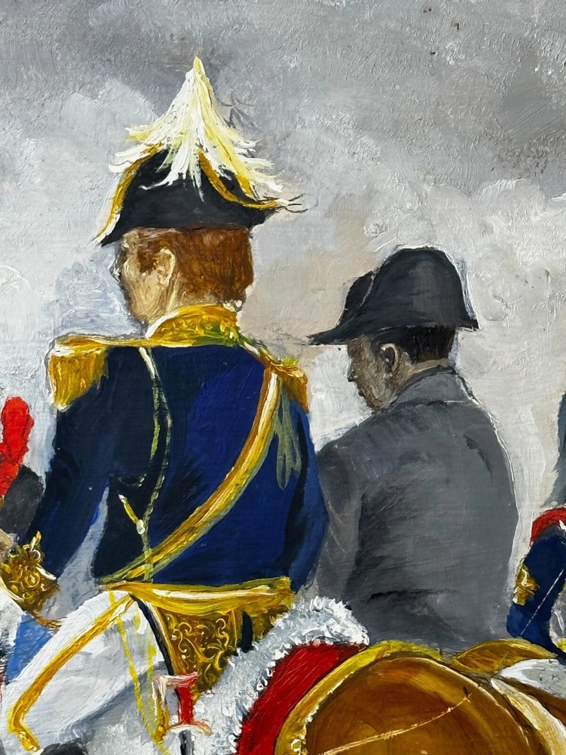 Oil Painting Battle Waterloo Red Coats Against French Napoleon & Ney Overlooking - 18