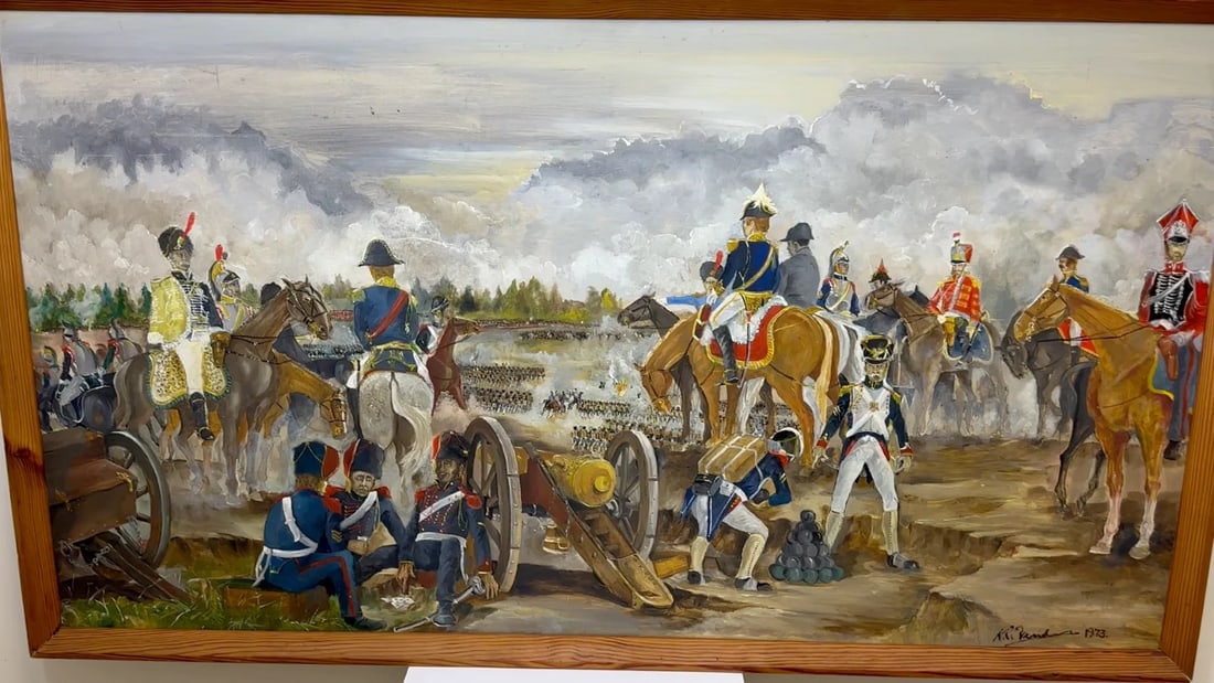 Oil Painting Battle Waterloo Red Coats Against French Napoleon & Ney Overlooking - 2
