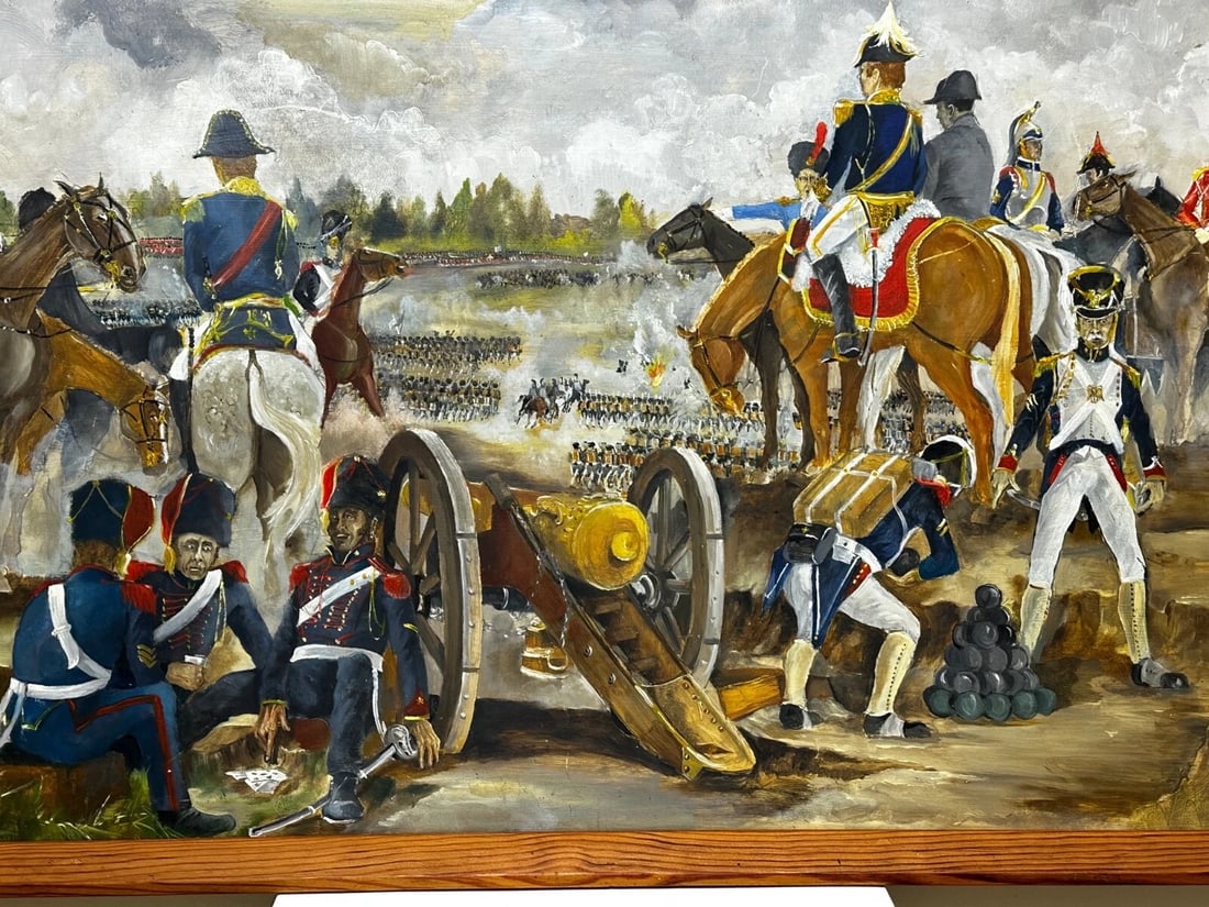 Oil Painting Battle Waterloo Red Coats Against French Napoleon & Ney Overlooking - 6