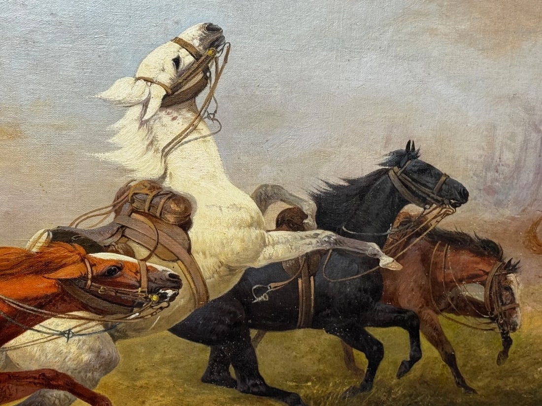 WW1 Charleroi Great Retreat Oil Painting Runaway Horses By Edith Alice Simkins - 11