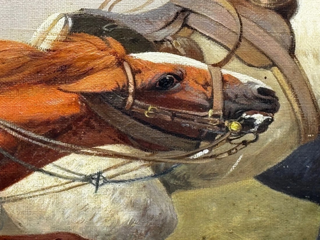 WW1 Charleroi Great Retreat Oil Painting Runaway Horses By Edith Alice Simkins - 12