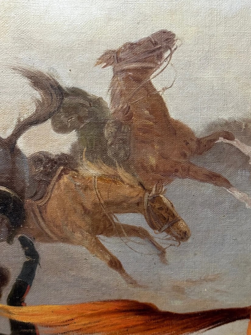 WW1 Charleroi Great Retreat Oil Painting Runaway Horses By Edith Alice Simkins - 18