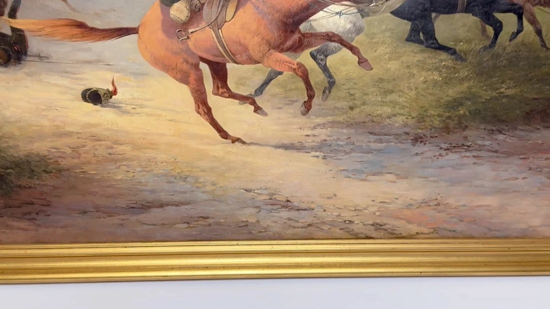 WW1 Charleroi Great Retreat Oil Painting Runaway Horses By Edith Alice Simkins - 2