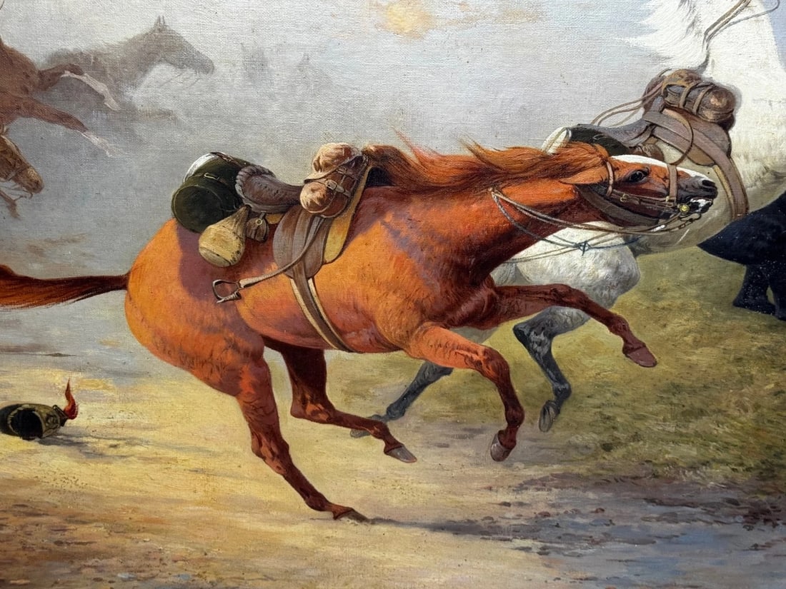 WW1 Charleroi Great Retreat Oil Painting Runaway Horses By Edith Alice Simkins - 4