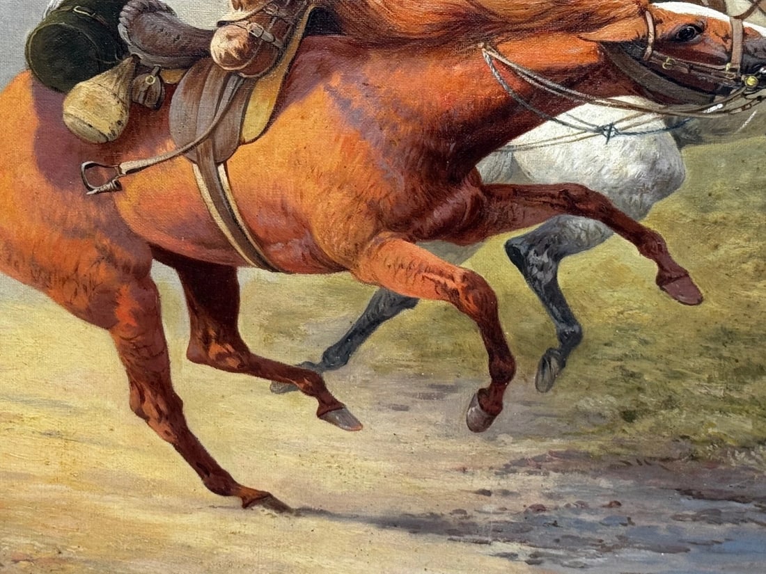 WW1 Charleroi Great Retreat Oil Painting Runaway Horses By Edith Alice Simkins - 5