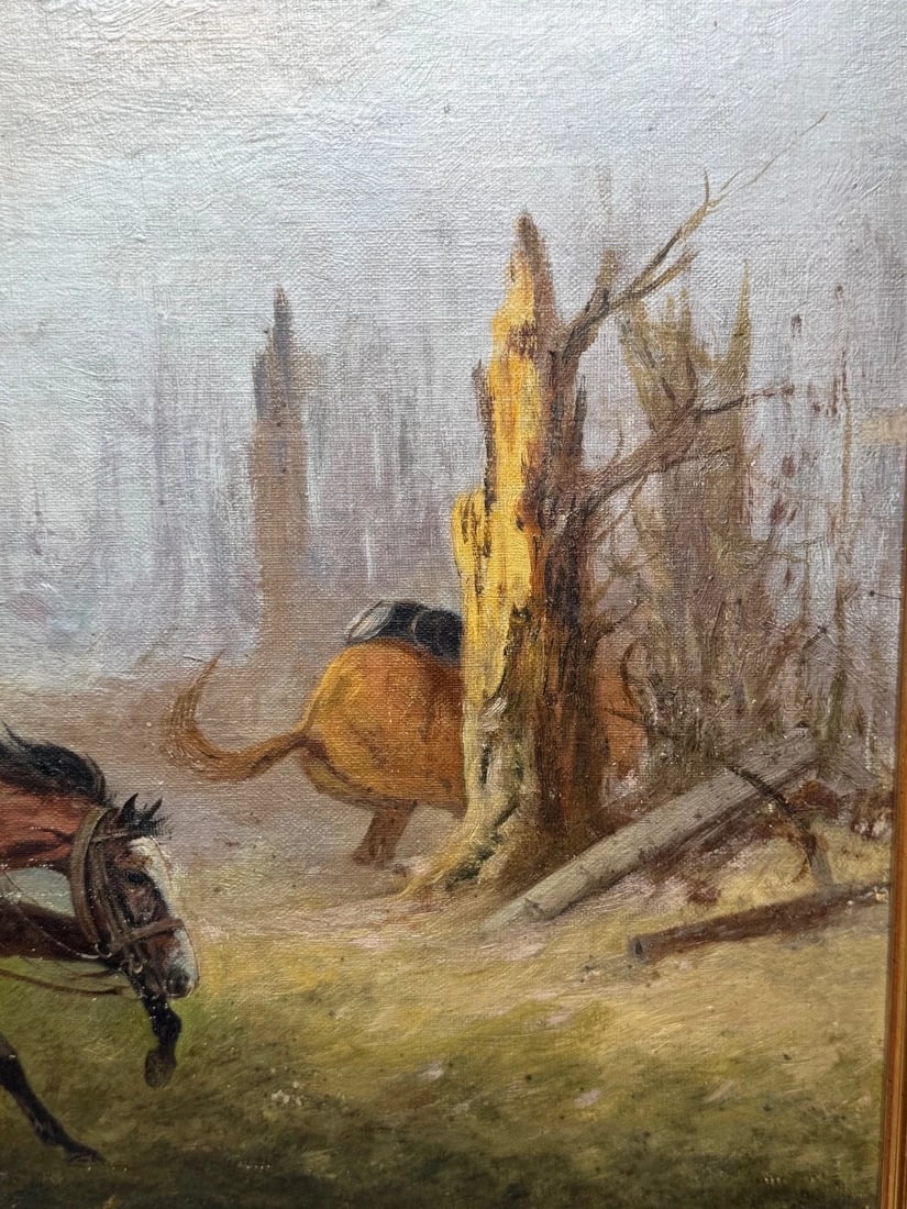 WW1 Charleroi Great Retreat Oil Painting Runaway Horses By Edith Alice Simkins - 7