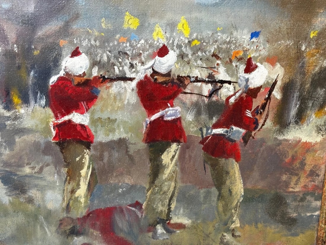 Oil Painting Military Battle Kam Dakkha 2nd Afghan War By Francis Russell Flint - 11