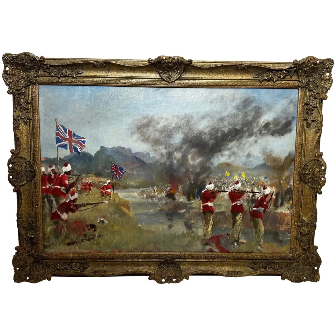 Oil Painting Military Battle Kam Dakkha 2nd Afghan War By Francis Russell Flint (1 of 20)