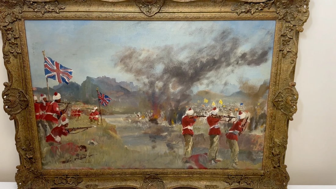 Oil Painting Military Battle Kam Dakkha 2nd Afghan War By Francis Russell Flint - 2