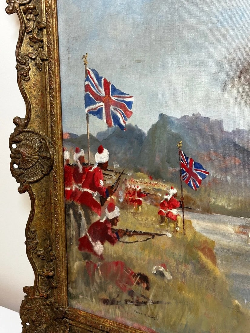 Oil Painting Military Battle Kam Dakkha 2nd Afghan War By Francis Russell Flint - 7