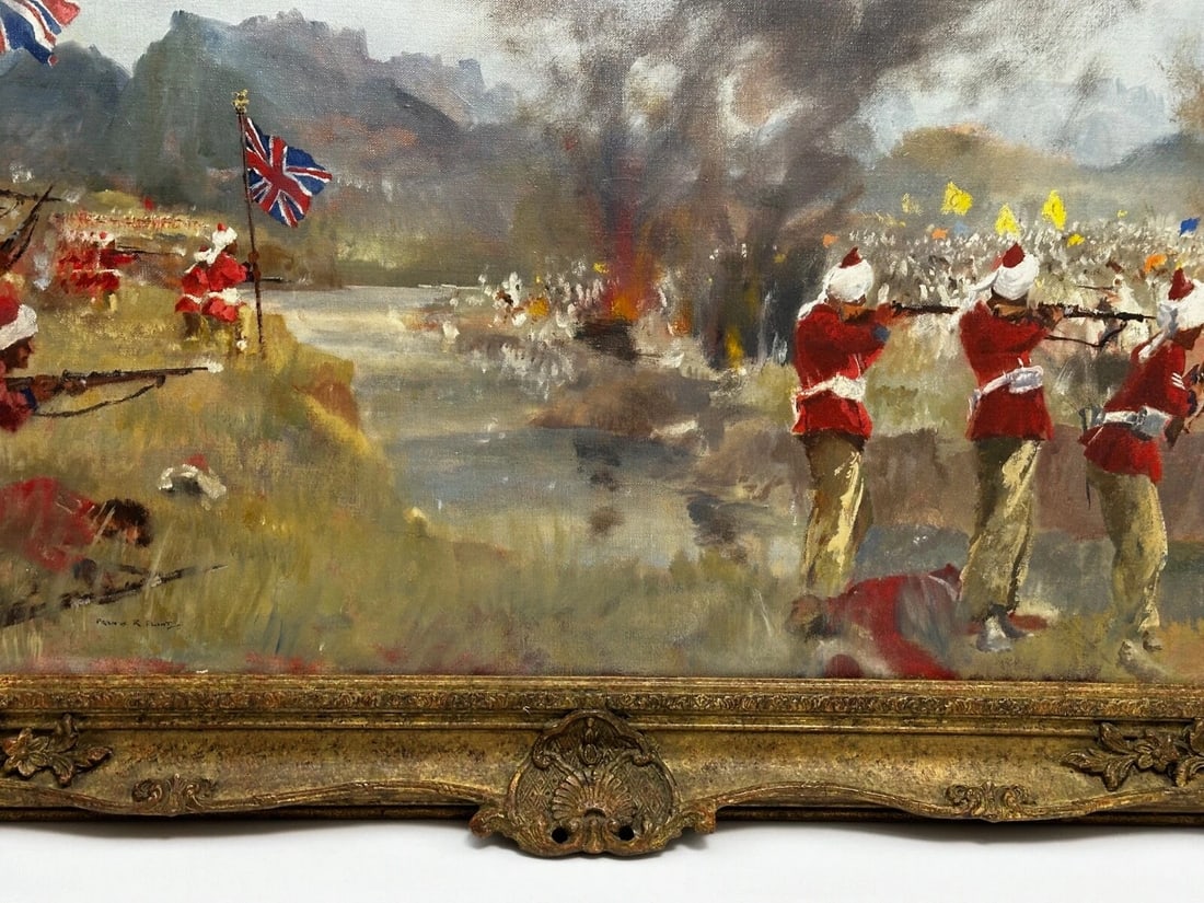 Oil Painting Military Battle Kam Dakkha 2nd Afghan War By Francis Russell Flint - 8