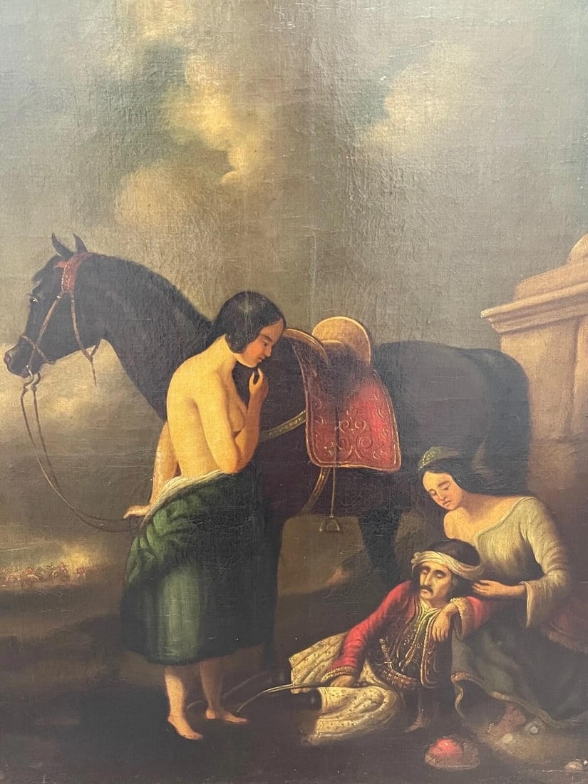 19th Century Oil Painting Battle "The Wounded Greek" ATTRIB Abraham Cooper RA - 2