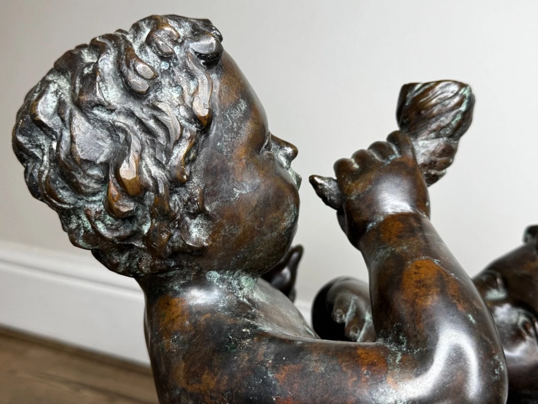 Grand Tour French Bronze Group Call of the Triton Conch Sea Putti After Clodion - 10