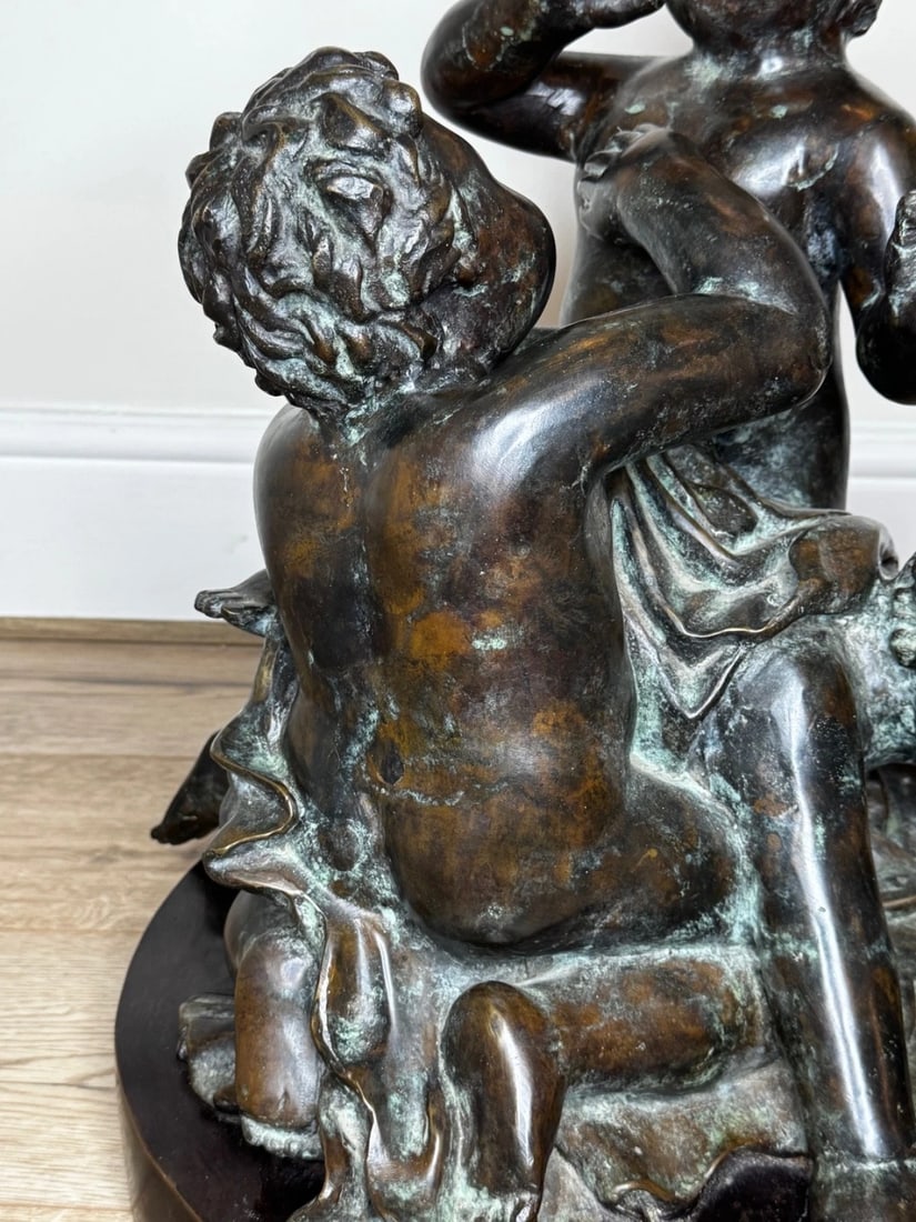 Grand Tour French Bronze Group Call of the Triton Conch Sea Putti After Clodion - 20