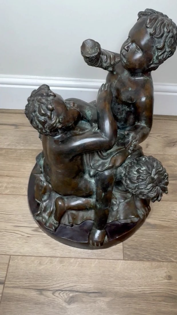 Grand Tour French Bronze Group Call of the Triton Conch Sea Putti After Clodion - 2