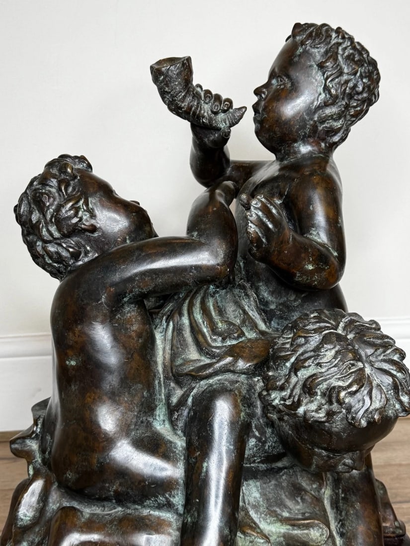 Grand Tour French Bronze Group Call of the Triton Conch Sea Putti After Clodion - 7