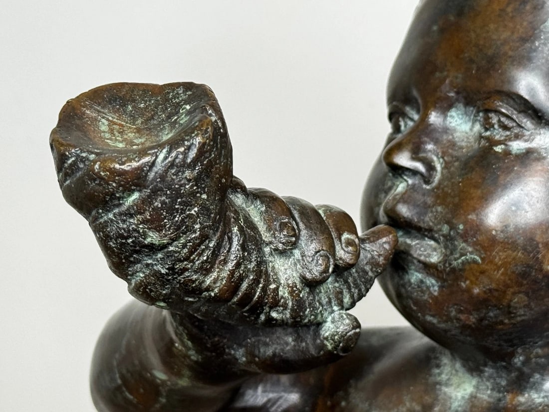 Grand Tour French Bronze Group Call of the Triton Conch Sea Putti After Clodion - 8