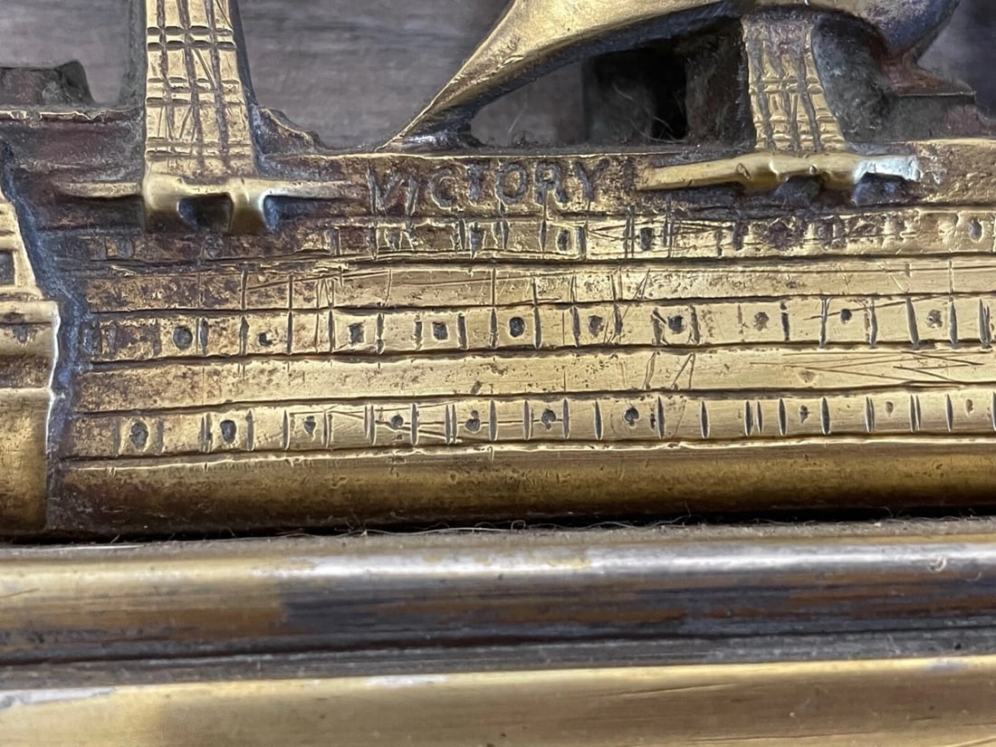 Antique English Victorian 19th Century Brass HMS Victory Door Porter Stay Stop - 11