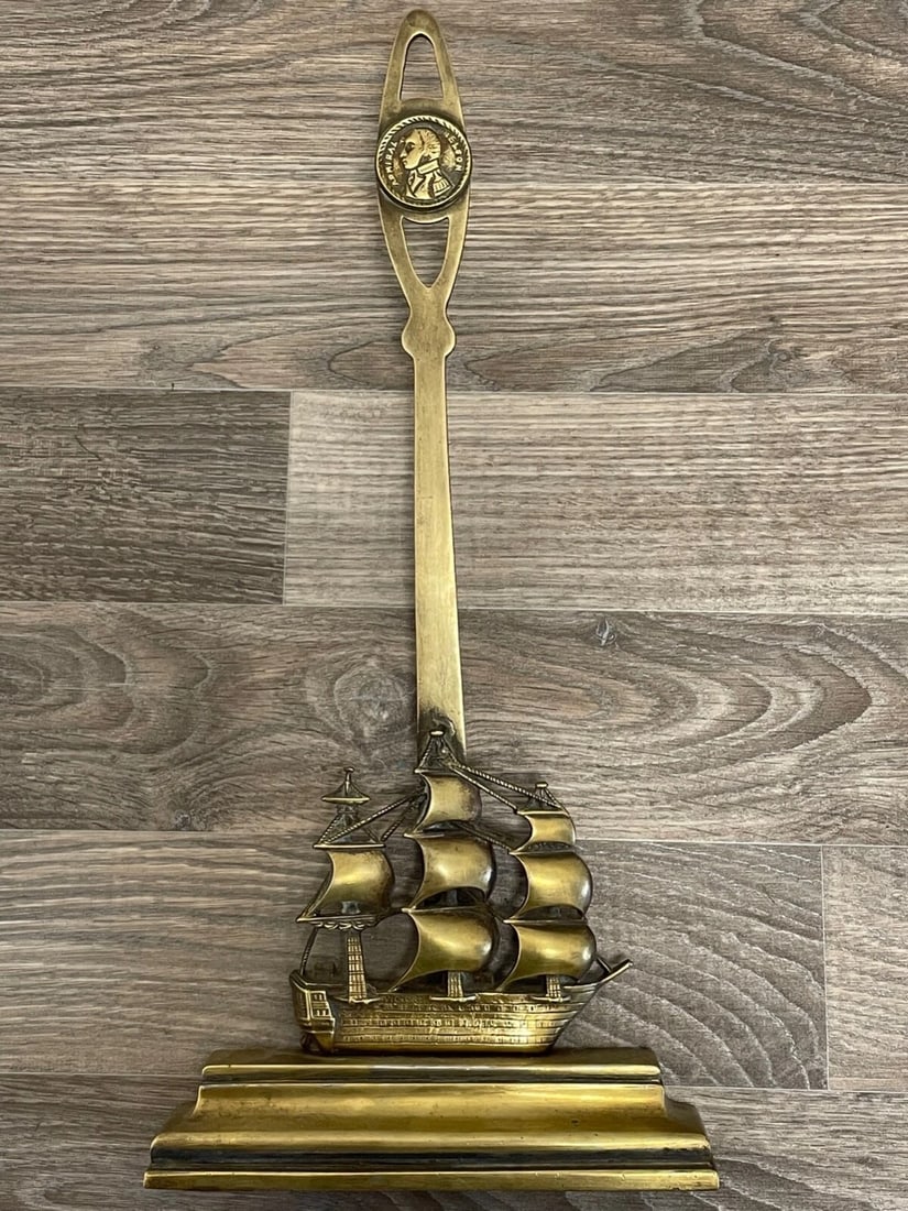 Antique English Victorian 19th Century Brass HMS Victory Door Porter Stay Stop - 3