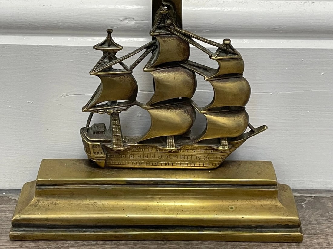 Antique English Victorian 19th Century Brass HMS Victory Door Porter Stay Stop - 4