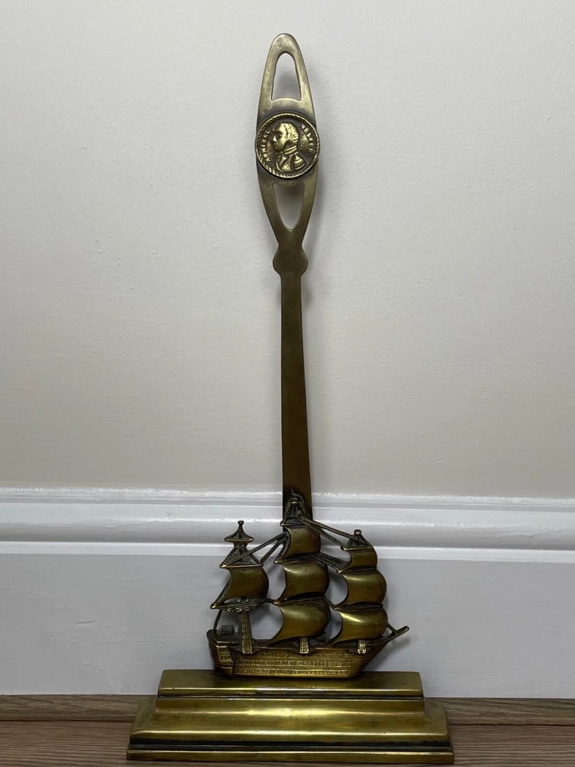 Antique English Victorian 19th Century Brass HMS Victory Door Porter Stay Stop - 5