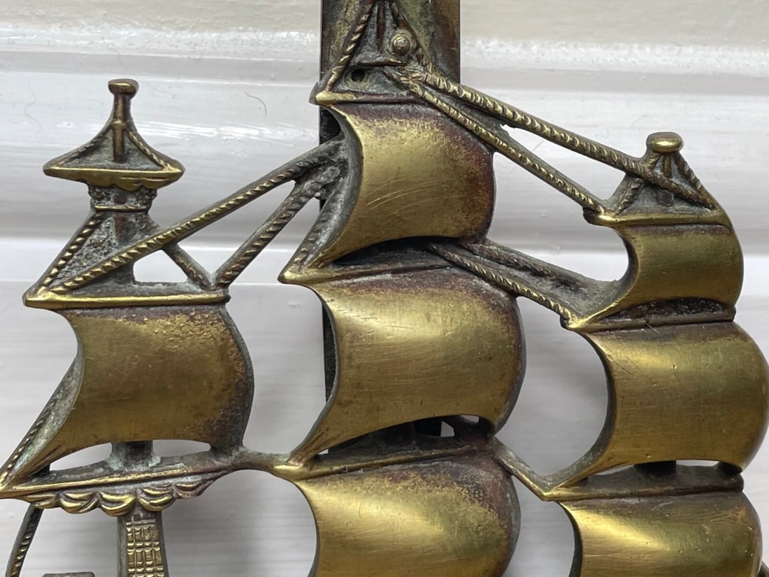 Antique English Victorian 19th Century Brass HMS Victory Door Porter Stay Stop - 6