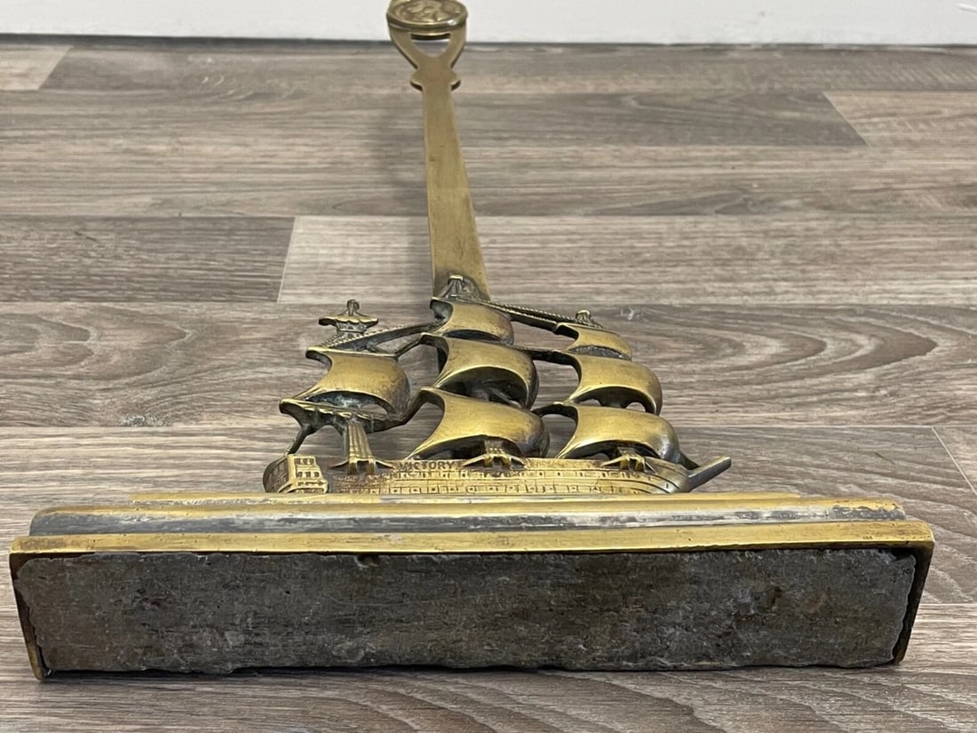 Antique English Victorian 19th Century Brass HMS Victory Door Porter Stay Stop - 9