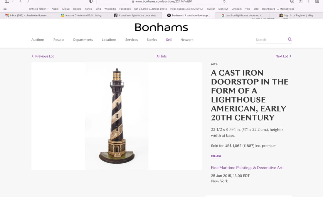 Rare Architectural Original Antique American Door Stop Form Of A Lighthouse - 9