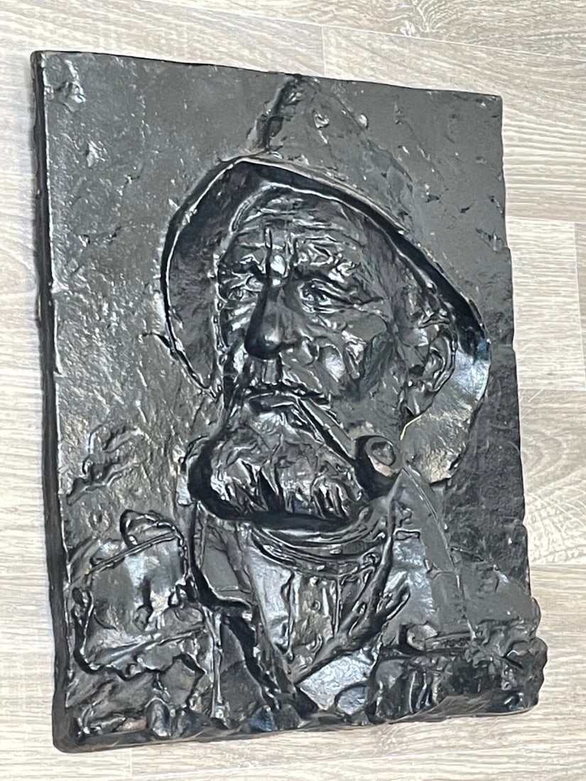 Antique English Fisherman Sea Captain Pipe Smoker Heavy Cast Iron Wall Plaque - 4