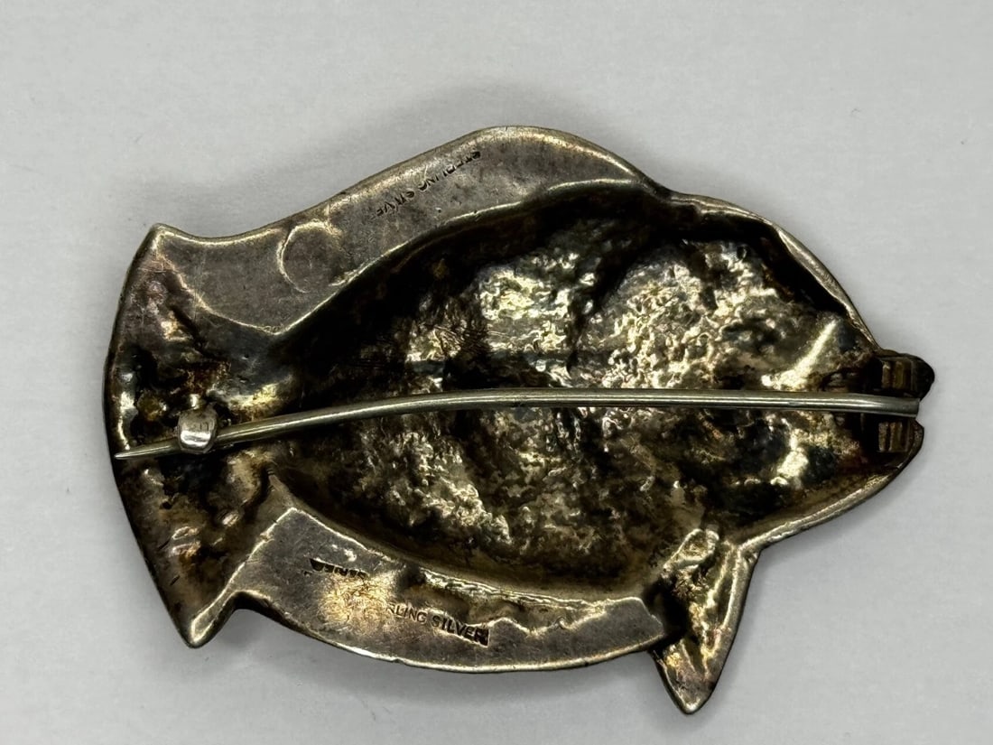 Mid-Century Sterling Silver Bream Fish Brooch Scandinavian Modernist Style Taste - 19