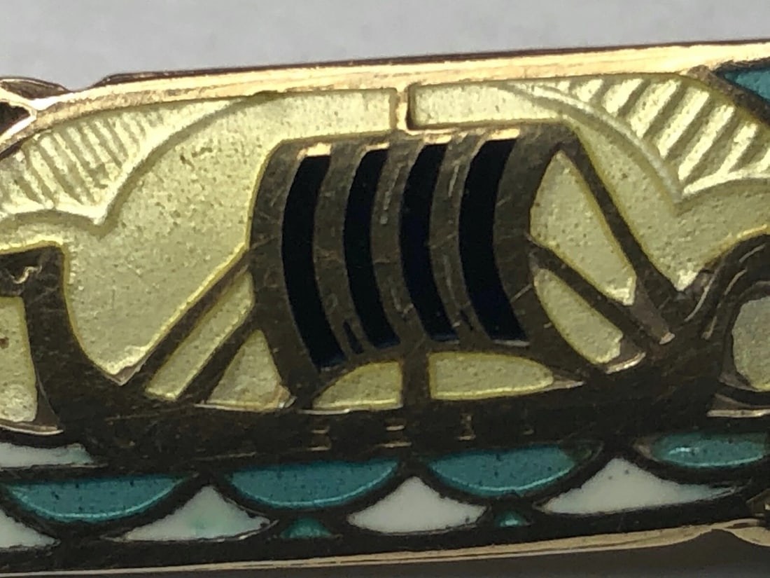 Antique Art Nouveau 925 Silver Gilt Enamel Viking Ship Brooch Gustav Gaudernack - 12