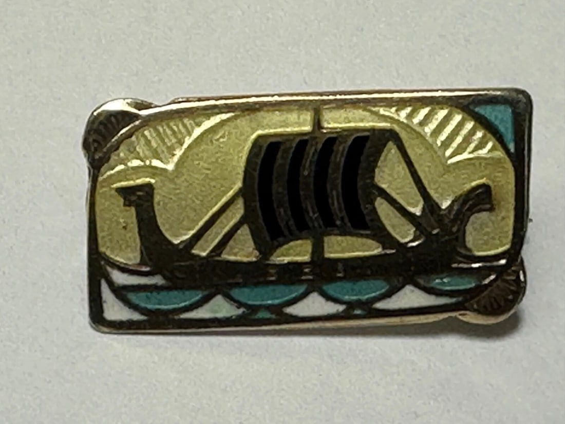 Antique Art Nouveau 925 Silver Gilt Enamel Viking Ship Brooch Gustav Gaudernack - 14