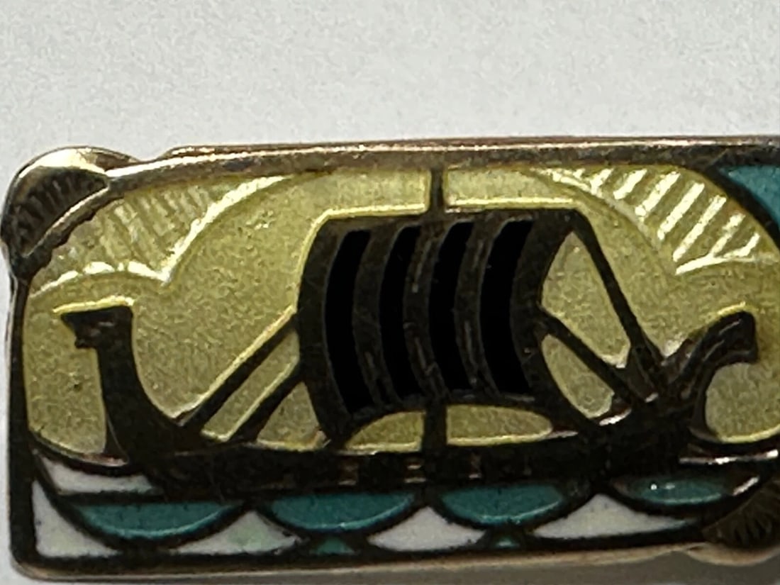 Antique Art Nouveau 925 Silver Gilt Enamel Viking Ship Brooch Gustav Gaudernack - 15