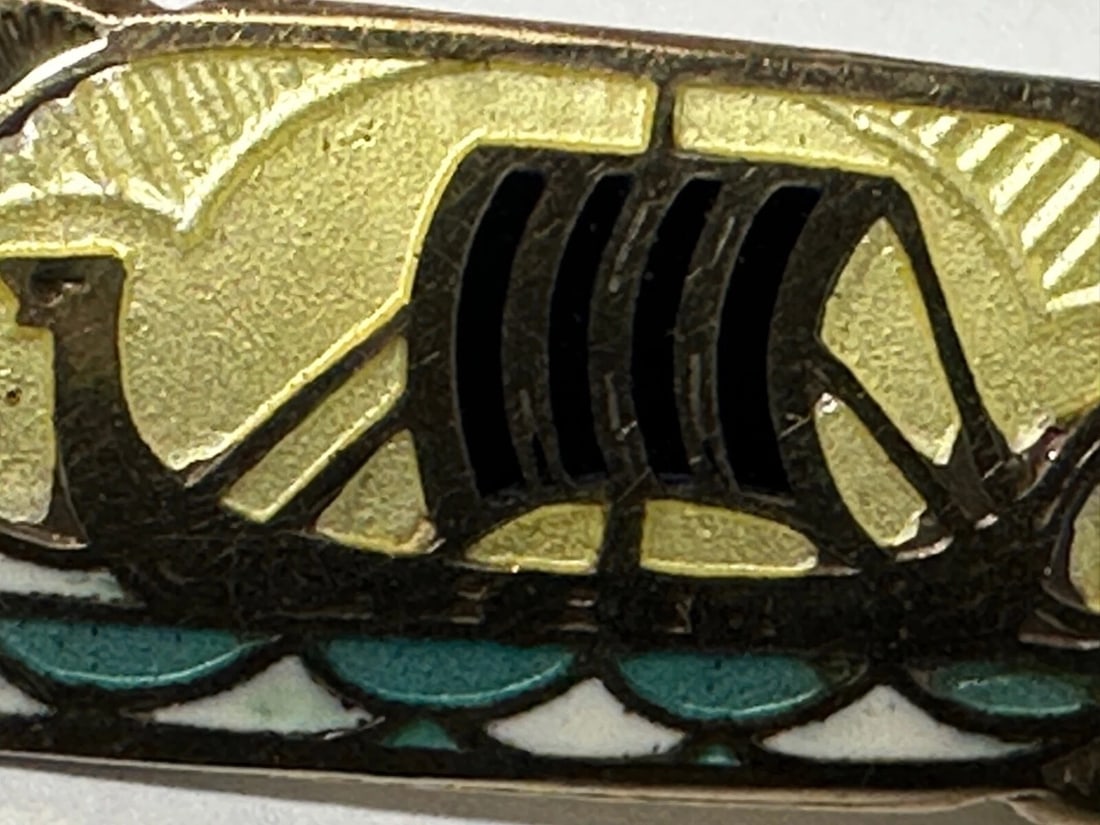 Antique Art Nouveau 925 Silver Gilt Enamel Viking Ship Brooch Gustav Gaudernack - 19