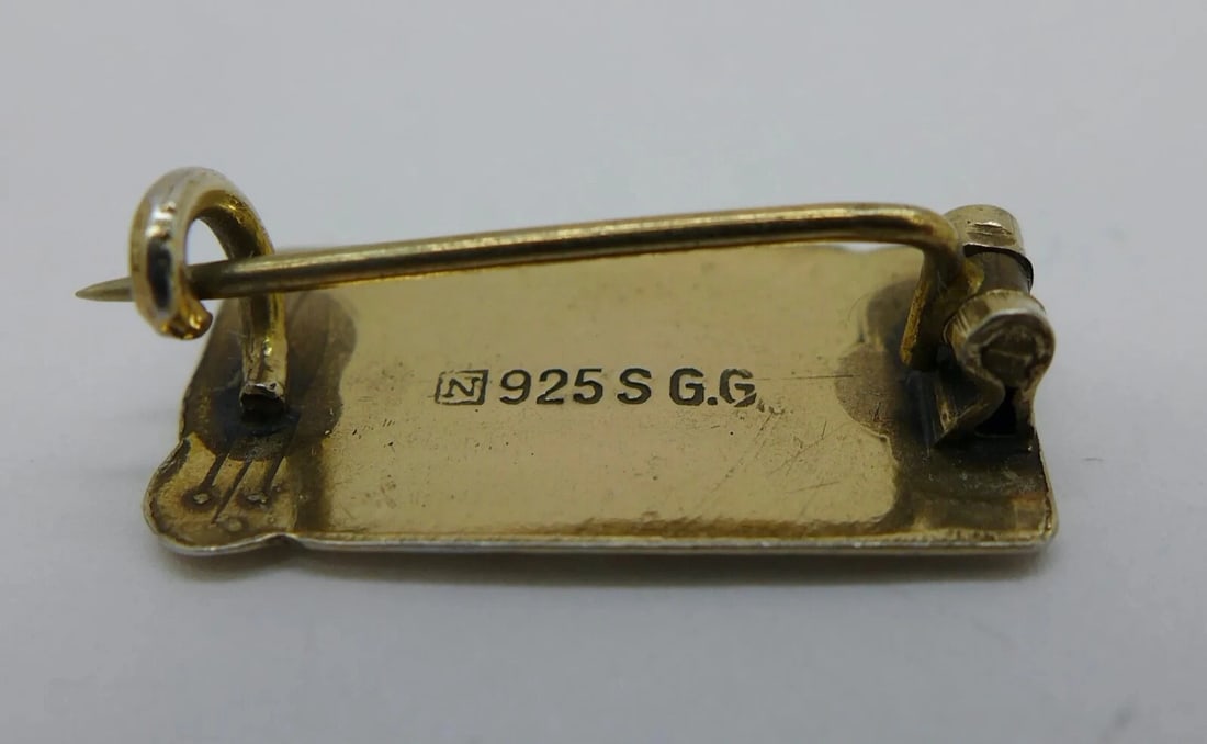 Antique Art Nouveau 925 Silver Gilt Enamel Viking Ship Brooch Gustav Gaudernack - 3