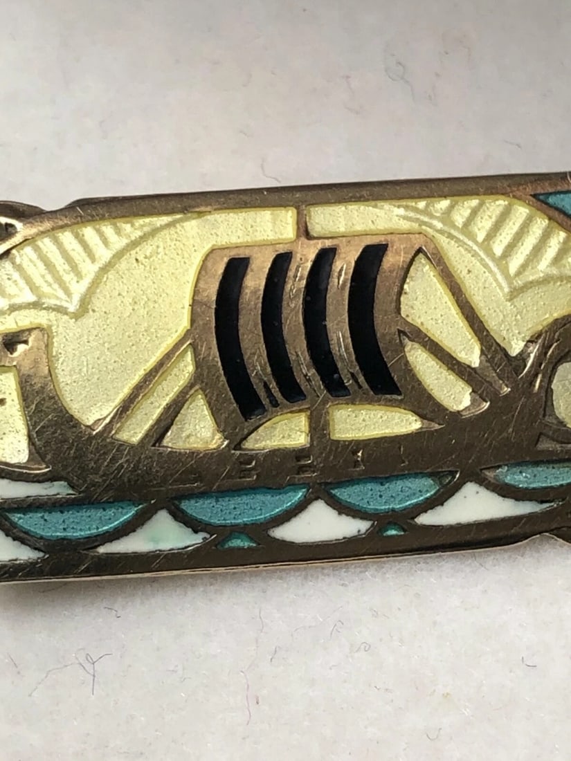 Antique Art Nouveau 925 Silver Gilt Enamel Viking Ship Brooch Gustav Gaudernack - 8