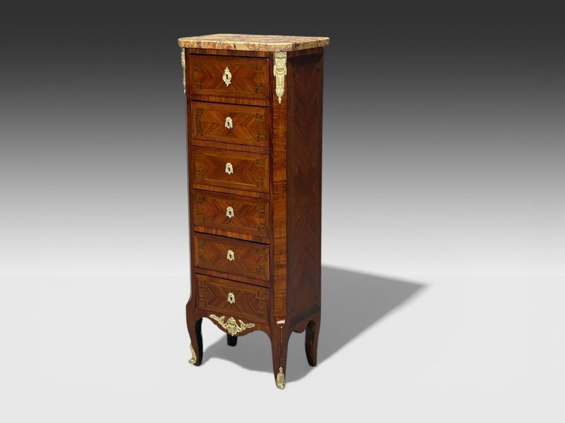 Louis XV Style, Tulipwood, Marquetry, Marble, Lingerie Chests, France, 1910s - 4
