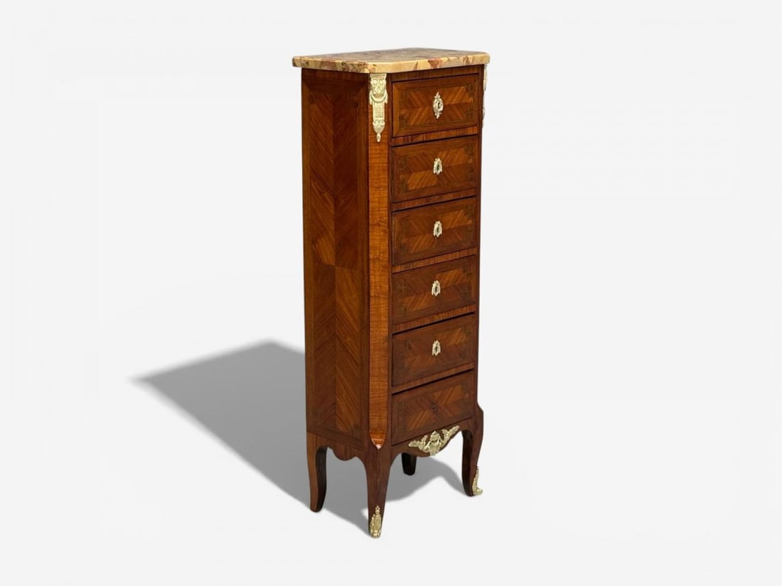 Louis XV Style, Tulipwood, Marquetry, Marble, Lingerie Chests, France, 1910s - 8