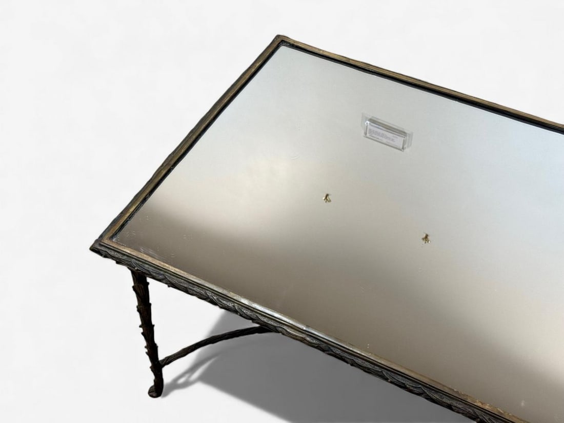 Maison Bagues Style, Bronze, Mirror, Faux Bois Coffee Table, France, 1940s - 10