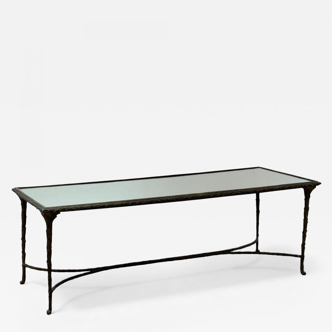 Maison Bagues Style, Bronze, Mirror, Faux Bois Coffee Table, France, 1940s - 2