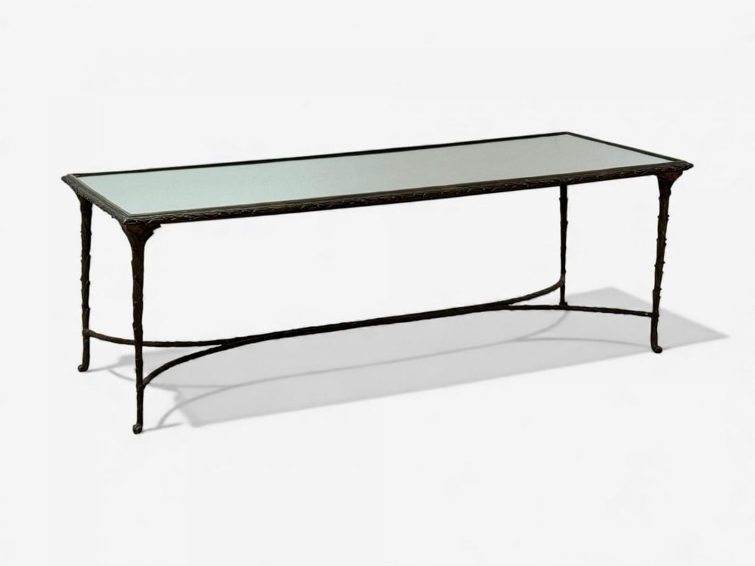 Maison Bagues Style, Bronze, Mirror, Faux Bois Coffee Table, France, 1940s - 4